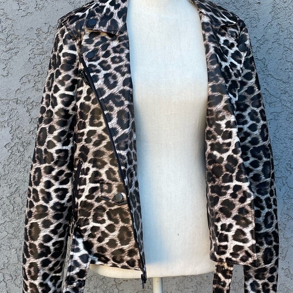 Pleather Jacket Animal Print Moto Leopard Medium - Picture 4 of 13